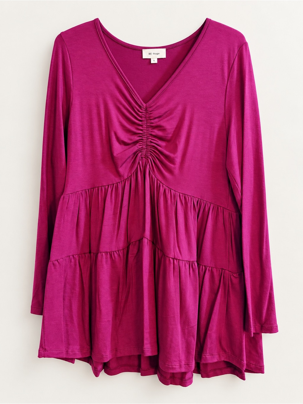 Be Stage V-Neck Tiered Tunic in Fuchsia
